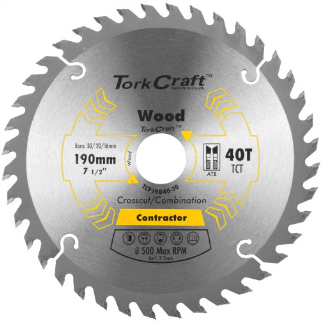 Blade Contractor 190 X 40T 30/20/16 Circular Saw Tct