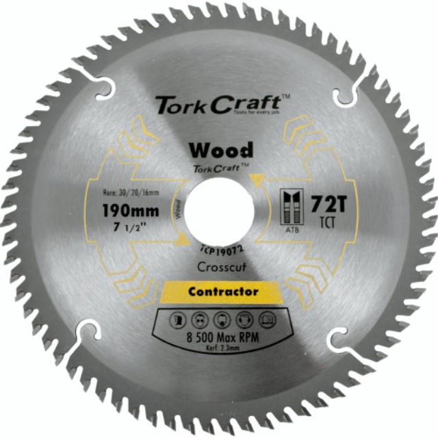 Blade Contractor 190 X 72T 30/20/ Circular Saw Tct