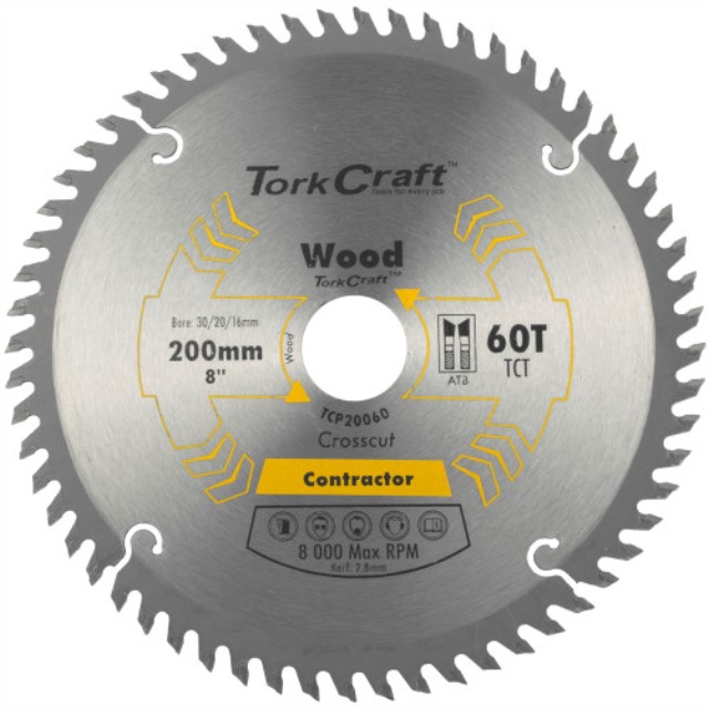 Blade Contractor 200 X 60T 30/20/16 Circular Saw Tct