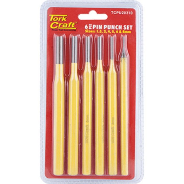 Tork Craft Pin Punch Set 6Pc - 1.5, 3, 4, 5, 6, 8Mm Yellow
