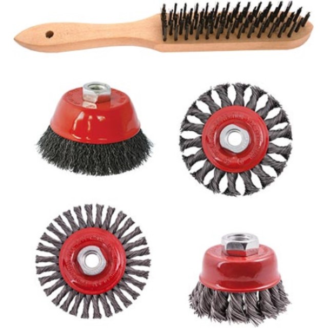 Wire Brush Angle Grinder Kit M14 Crimped & Knotted Set 5Pce Hand Brush