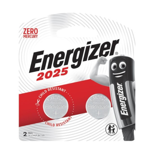 Energizer Cr2025 3V Lithium Coin Battery 2 Pack (Moq12)